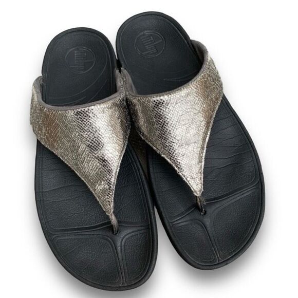 FitFlop Lulu Shimmer Print Flip Flop Comfort Platform Sandal Women’s size 10 - Picture 2 of 14